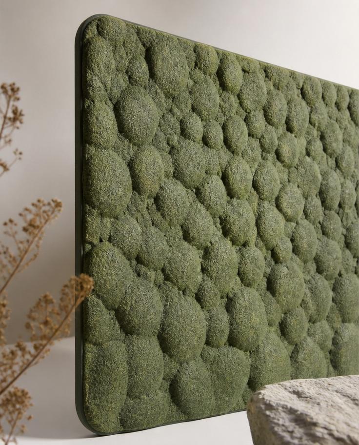Surface Spore 04 — organic green acoustic panel with bumpy lichen texture