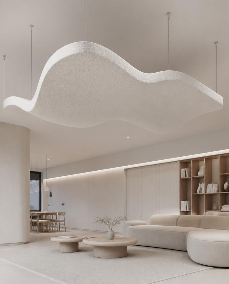 Inversion Layer — soft white acoustic ceiling cloud in a wavy form