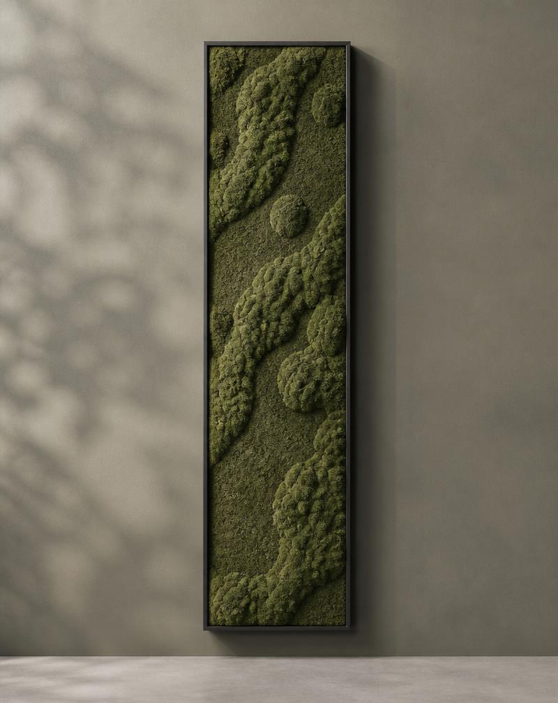 The Hemlock Core — a vertical acoustic panel with deep organic moss texture